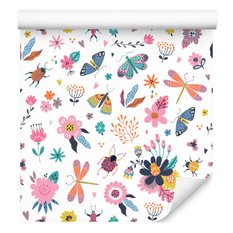 Tapeta dla dzieci w kwiaty rośliny motyle owady  - Miniaturka zdjęcia nr 3