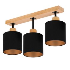 Lampa sufitowa 55x15x31  cm trzypunktowy spot z drewna gwint E27 czarna do salonu - Miniaturka zdjęcia nr 1