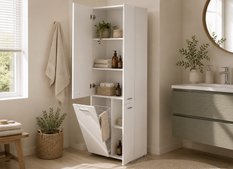 Słupek łazienkowy z dostawą najtaniej LUBA 1K DD 174x60x30 cm szafka łazienkowa kosz na pranie regał biały mat - Miniaturka zdjęcia nr 1