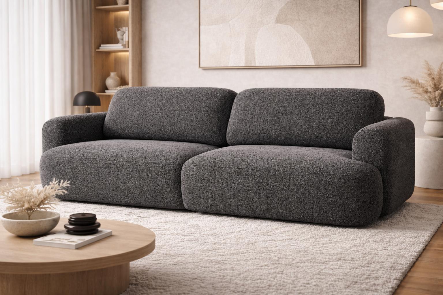 Kanapa rozkładana ITALY 250x100x82 cm sofa z funkcją spania tkanina LOOP 18 ciemnoszara