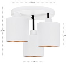 Lampa sufitowa 30 x 30 x 31 cm trzypunktowa gwint E27 biała z białymi abażurami do salonu - Miniaturka zdjęcia nr 4