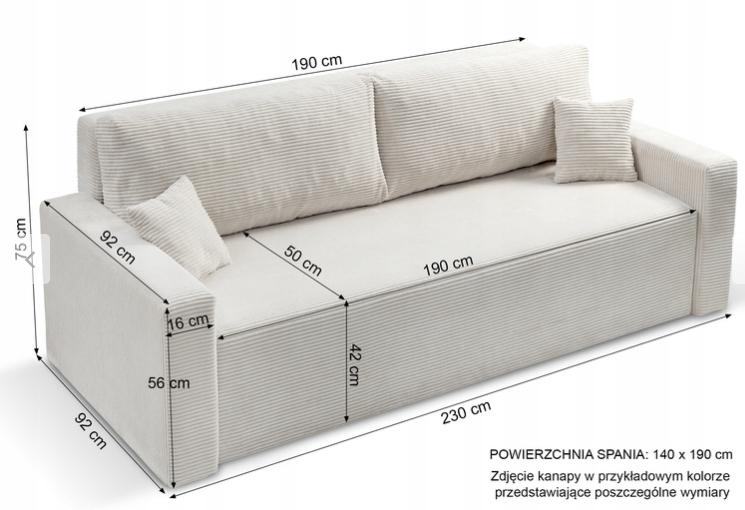 Kanapa trzyosobowa 225x90 cm z funkcją spania i przechowywania sztruks POSO jasnozielony nr. 7