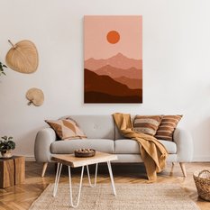 Obraz Do Salonu Różowy Krajobraz Góry Zachód Słońca Styl Boho 80x120cm - Miniaturka zdjęcia nr 3