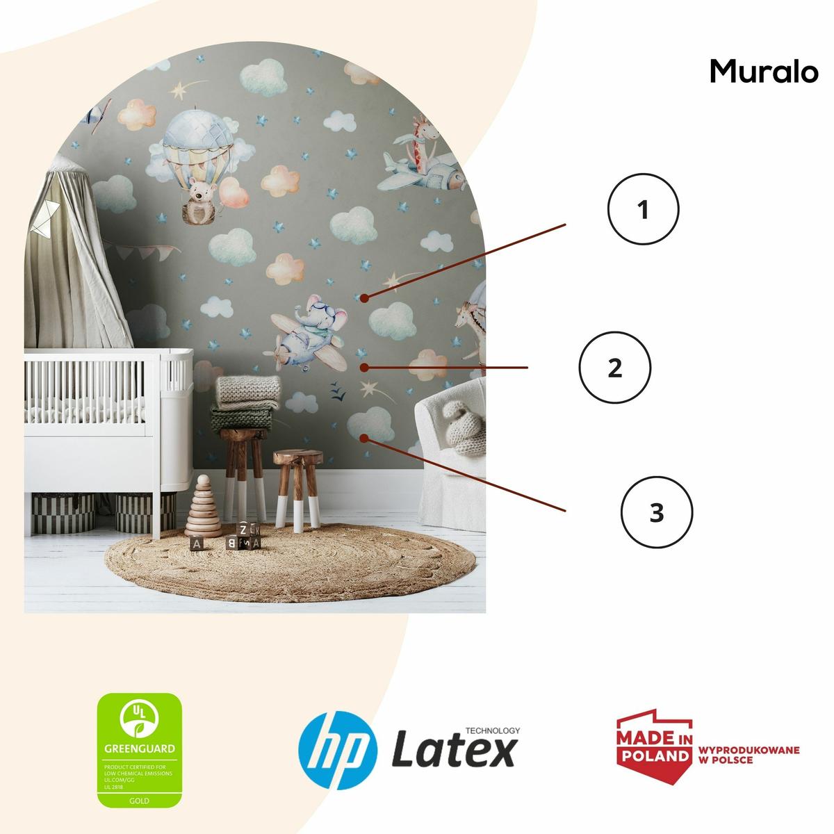 Naklejki Dla Dzieci Zwierzątka Misie Żyrafy 120x60 Balony Chmurki ZESTAW nr. 3