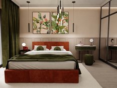 Łóżko tapicerowane do sypialni 180x200x100 cm podwójne z pojemnikiem modne miodowe - Miniaturka zdjęcia nr 6