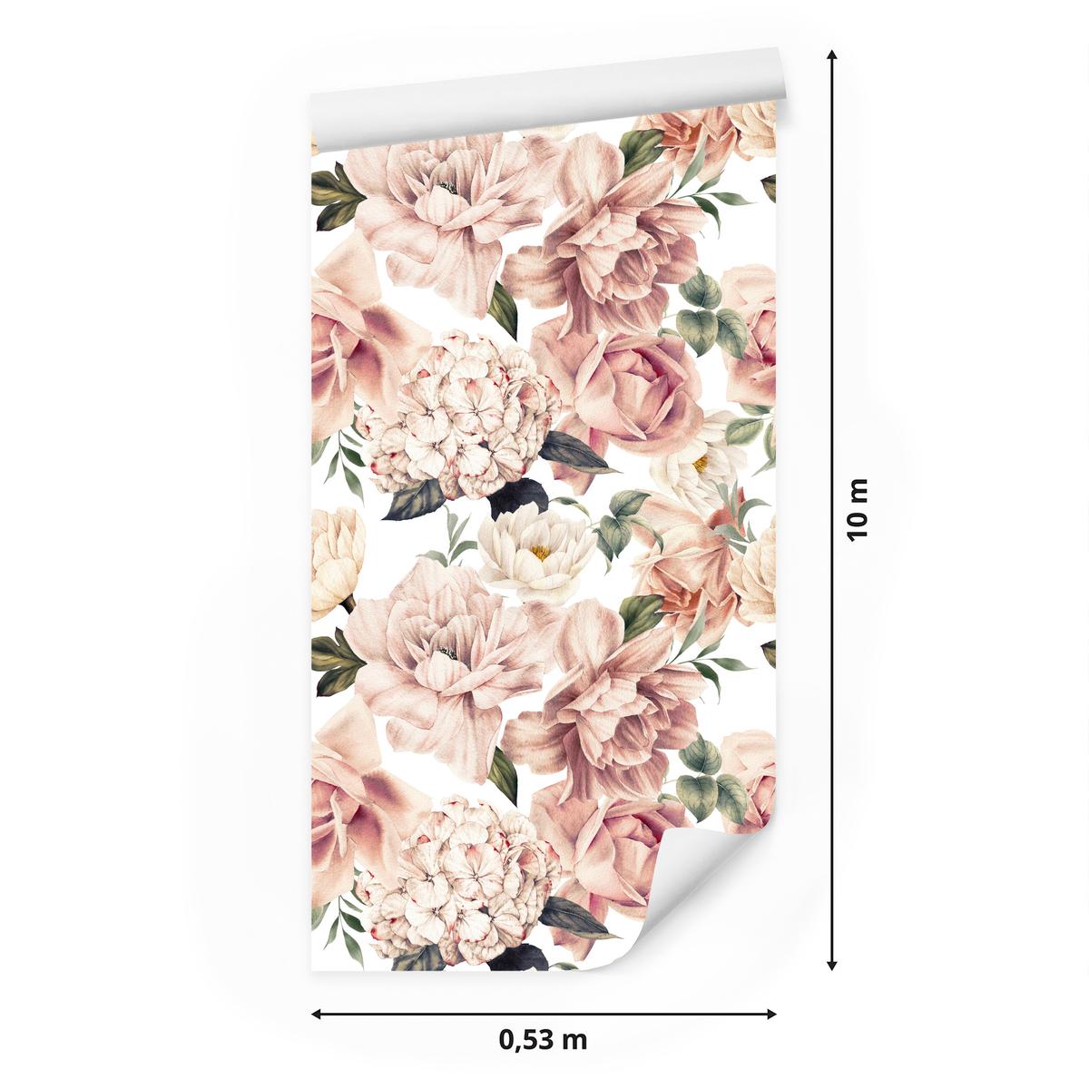 Tapeta Do Sypialni Różowe KWIATY Róże Peonie Hortensje Styl Vintage  nr. 2