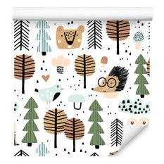Tapeta liście drzewa jeże misie, do pokoju chłopca  - Miniaturka zdjęcia nr 3