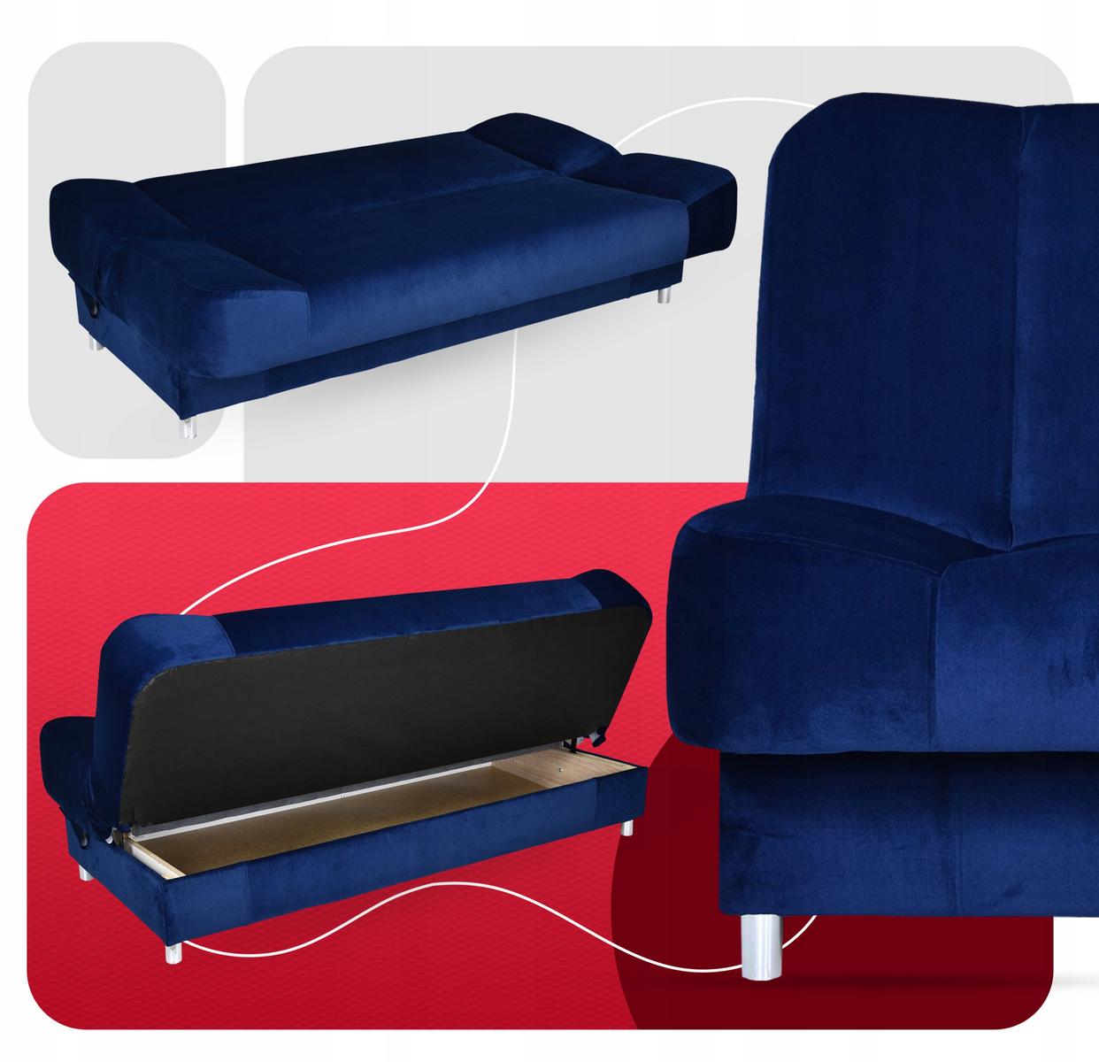 Wersalka SARA 200x95 cm granatowa rozkładana kanapa z pojemnikiem sofa do salonu New Velo nr. 3