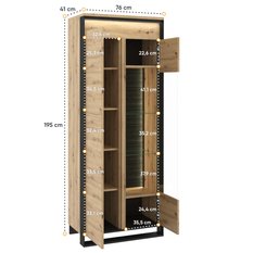 Witryna 76x41x195 cm 1d1w Quant z wieloma praktycznymi półkami dąb do salonu - Miniaturka zdjęcia nr 4