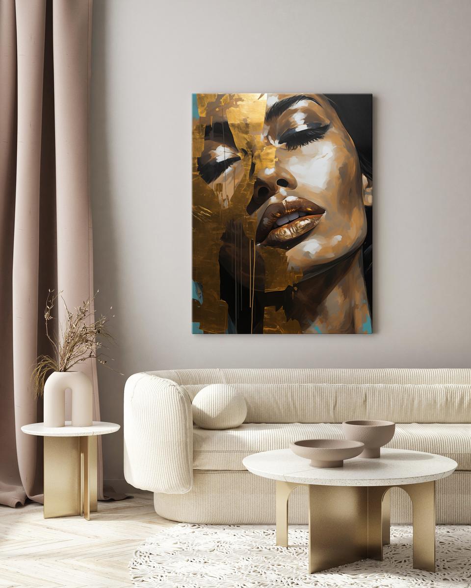 Obraz Na Ścianę Nowoczesny PORTRET Kobiety Styl Glamour Złote Usta 80x120cm nr. 5