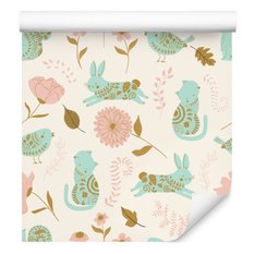 Tapeta W Rolce Pastelowe ZWIERZĄTKA Kotki Kwiaty 53x1000 - Miniaturka zdjęcia nr 6