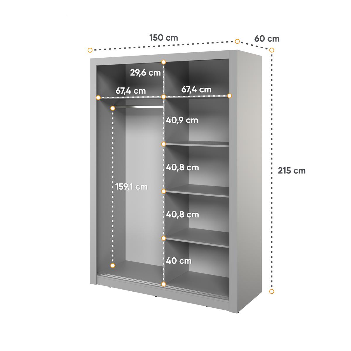 Szafa z lustrem Arti 150 cm do sypialni przedpokoju garderoby szary nr. 5