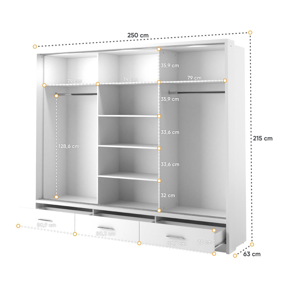 Szafa z lustrem Arti 250 cm do sypialni przedpokoju garderoby biały nr. 6