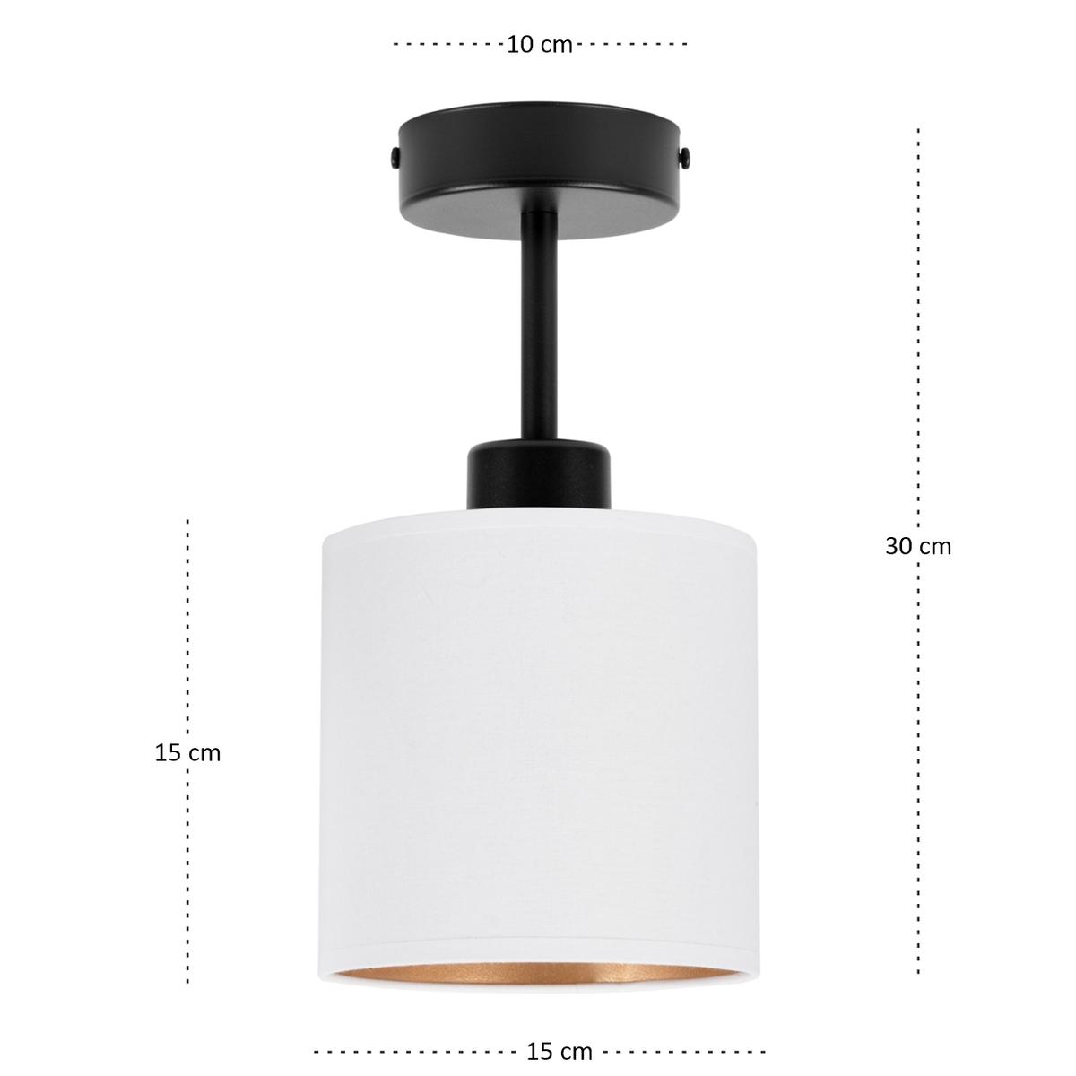 Lampa sufitowa 15x15x30 cm jednopunktowy spot z abażurem gwint E27 czarna z białym abażurem do salonu nr. 4