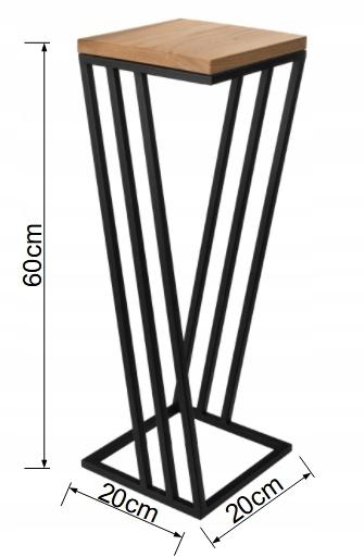 Kwietnik 60x20 cm do salonu sypialni stojak metal deska dąb prawdziwe drewno i stal czarny nr. 4