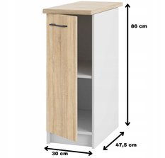 Szafka kuchenna dolna 30x86x60 cm stojąca z blatem biała/dąb sonoma do kuchni - Miniaturka zdjęcia nr 2