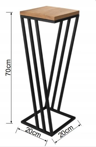 Kwietnik 70x20 cm do salonu sypialni stojak metal deska dąb prawdziwe drewno i stal czarny nr. 4