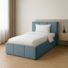 Łóżko Pojedyncze 90x200cm łóżko tapicerowane z pojemnikiem morskie do sypialni wezgłowie 110 cm  - Miniaturka zdjęcia nr 3