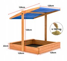 Piaskownica z daszkiem regulowanym drewniana impregnowana 120x120x120 cm do ogrodu dla dziecka  - Miniaturka zdjęcia nr 3