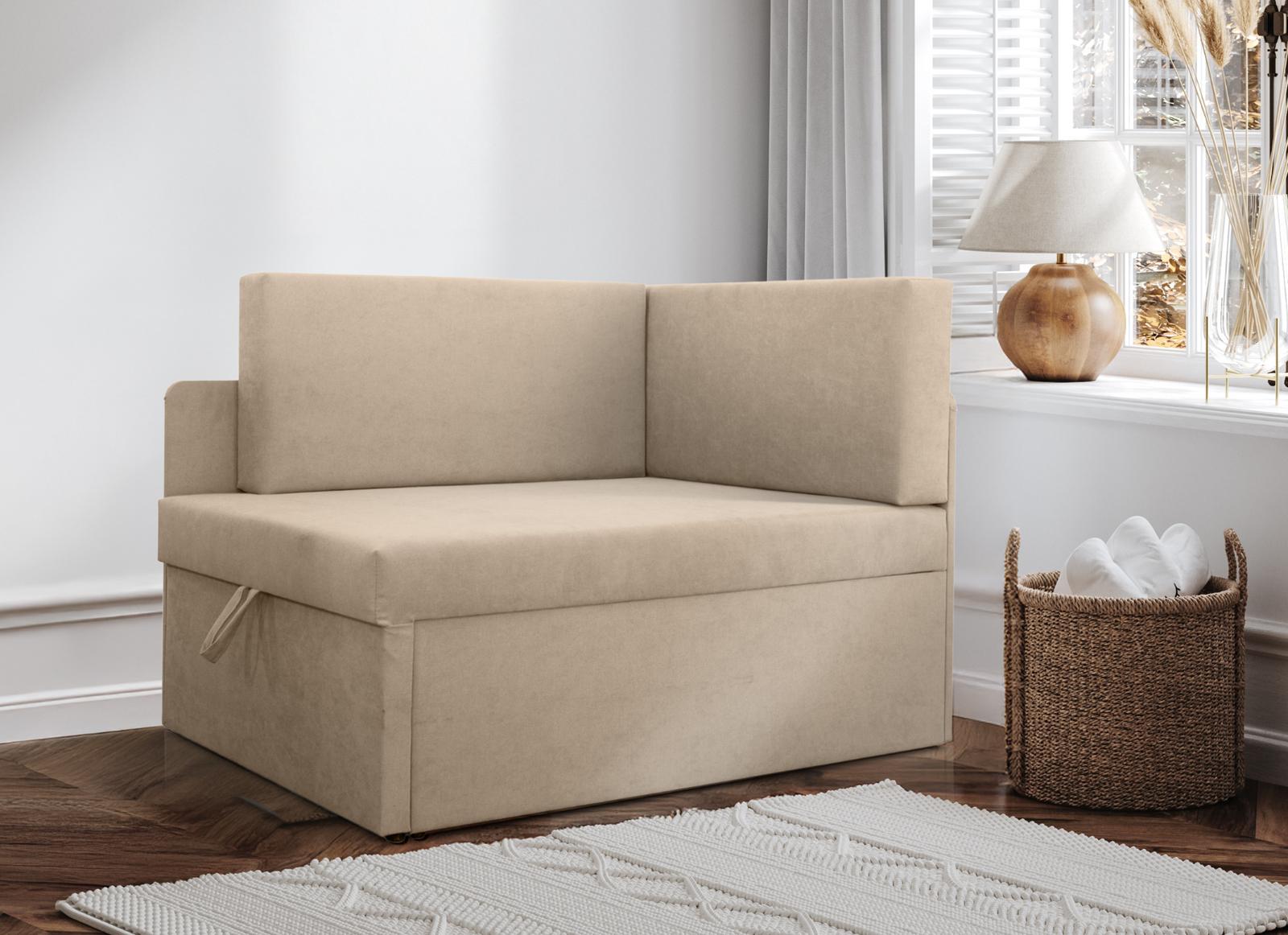 Sofa rozkładana dziecięca Viluś 108x81x78 cm narożnik jednoosobowy do pokoju z funkcją spania i przechowywania dla dzieci beżowy