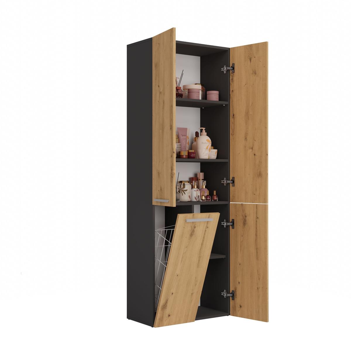 Słupek łazienkowy NEL 1K DD 174x60x30 cm szafka łazienkowa kosz na pranie regał antracyt dąb artisan bestseller nr. 3