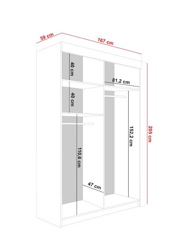 Szafa przesuwna Malani 138x59x205 cm z lustrem lamele antracyt do garderoby sypialni biała nr. 3