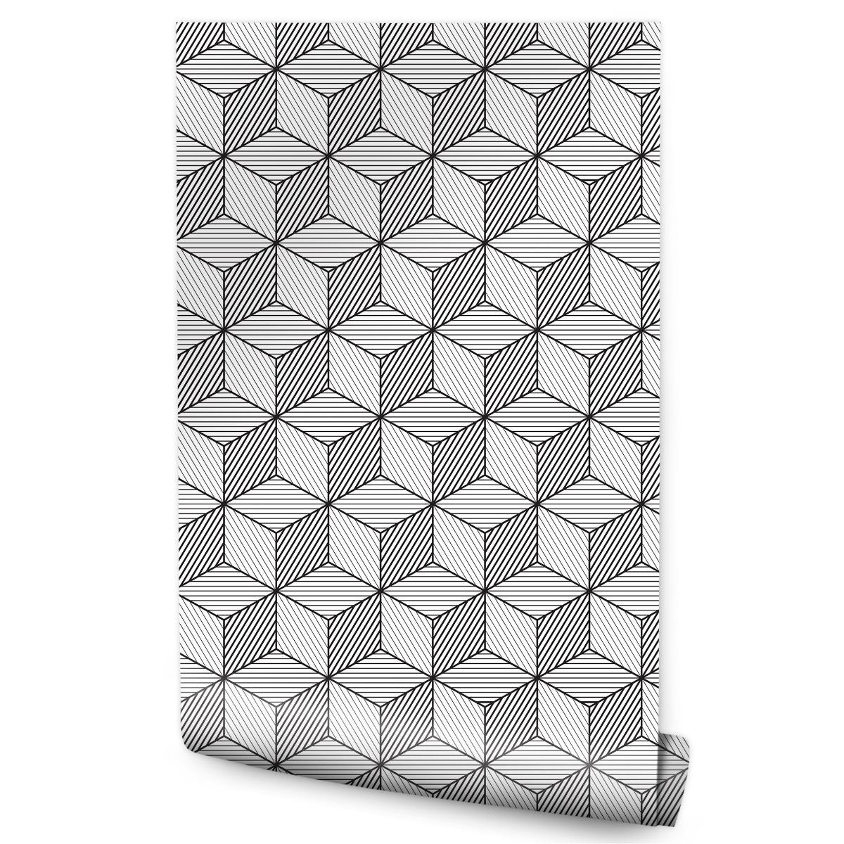 Tapeta Ścienna GEOMETRYCZNE Czarno-Białe Sześciany 53x1000 