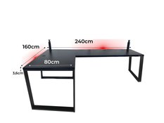 Biurko gamingowe narożne model 3 Low czarne LOFT metalowe nogi LED RGB przepust USB dla gracza 240x80x71cm - Miniaturka zdjęcia nr 3