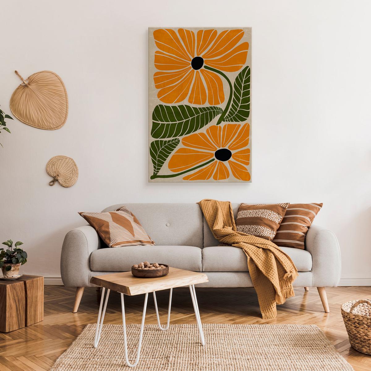 Obraz Na Płótnie Pomarańczowe Kwiaty Liście Styl Boho Natura 80x120cm nr. 3