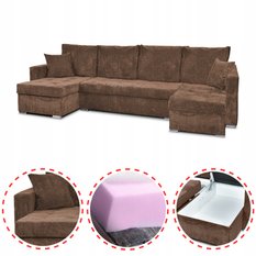 Narożnik Bonito BIG 296x74x104 cm kształt U z funkcją spania i przechowywania Anafi sztruks brąz - Miniaturka zdjęcia nr 2