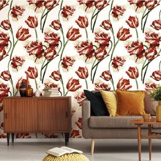 Tapeta Flizelinowa TULIPANY Kwiaty Liście Vintage  - Miniaturka zdjęcia nr 6