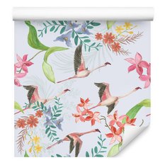 Tapeta – Lecące żurawie i kwiaty 