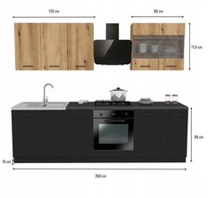 Zestaw mebli kuchennych Capri 260 cm szafki kuchenne górne dolne dąb evoke/czarna z blatem District Dark - Miniaturka zdjęcia nr 4