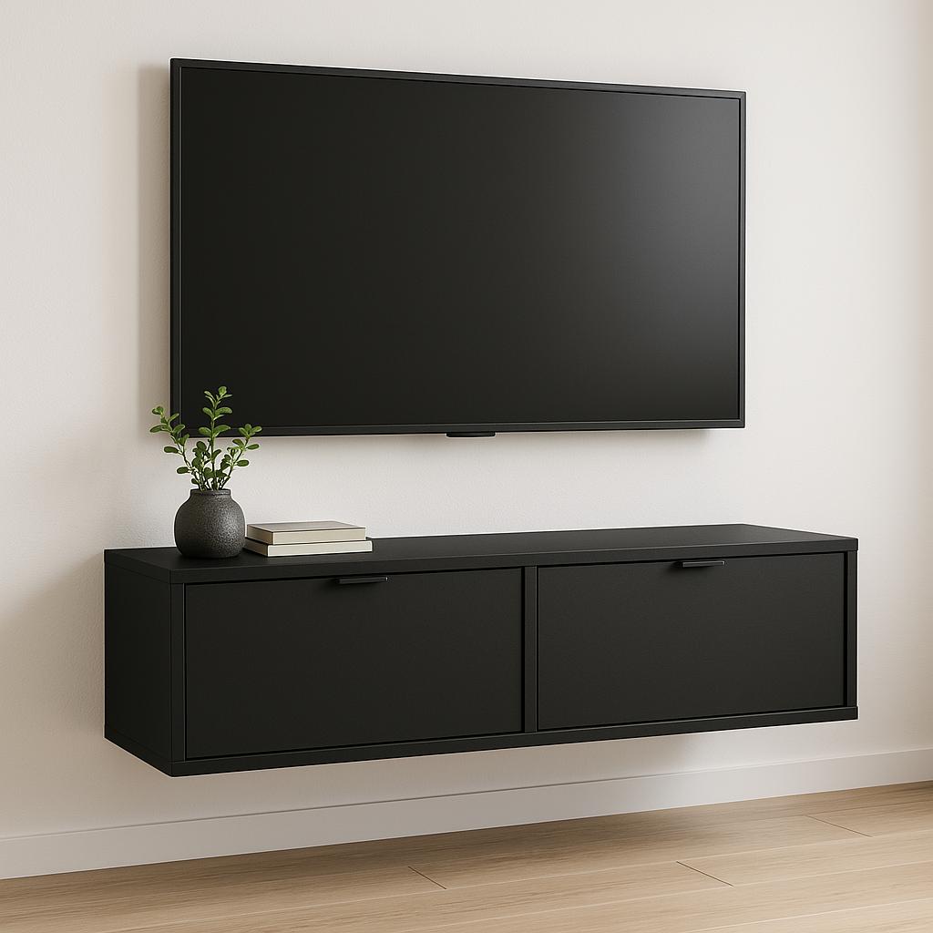 Szafka wisząca RTV AURA 140x33x30 cm do salonu czarny