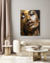 Obraz Na Ścianę Nowoczesny PORTRET Kobiety Styl Glamour Złote Usta 80x120cm - Miniaturka zdjęcia nr 5