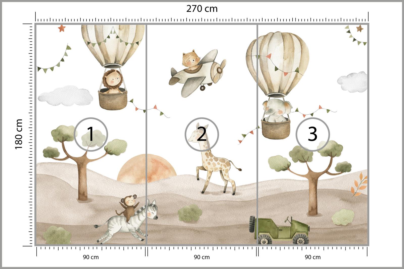 Fototapeta Dziecięca SAFARI Dzikie Zwierzęta Balony Syl Boho Styl Nowoczesny nr. 2