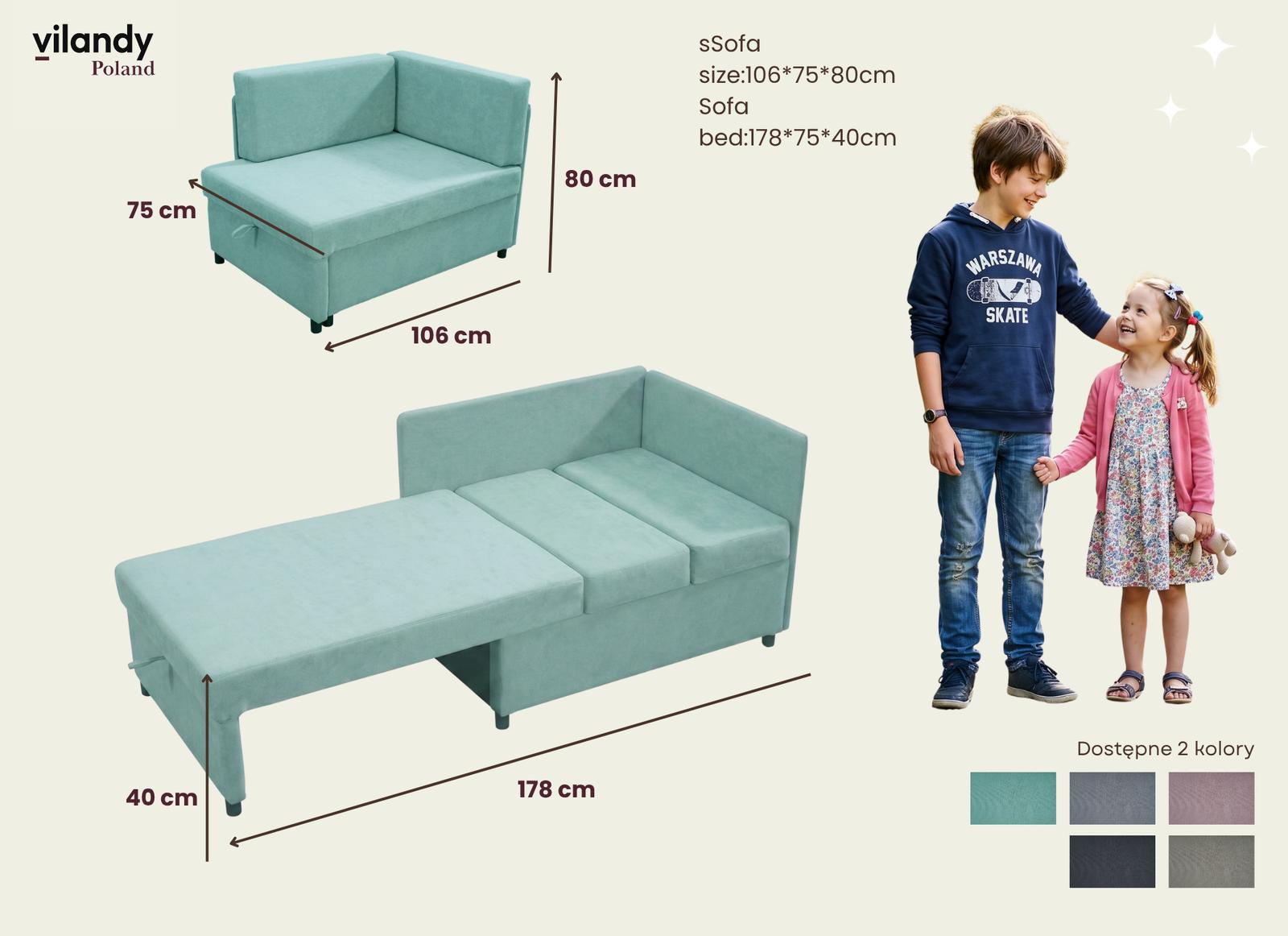 Łóżko dziecięce Viluś 106x75x80 sofa narożnik jednoosobowy do pokoju z funkcją spania i przechowywania dla dzieci miętowy nr. 7
