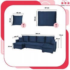 Narożnik Bella BIG 298x74x140 cm kształt U z funkcją spania i przechowywania Angel granatowy - Miniaturka zdjęcia nr 8