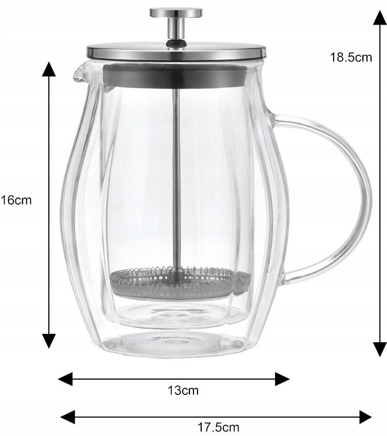 Szklany ZAPARZACZ TŁOKOWY Do HERBATY Ziół KAWY French Press 600ml 7683 nr. 4