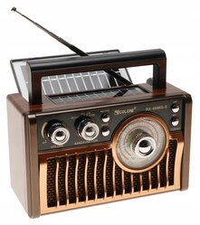 Radio przenośne 19,5 x 11 x 12 cm RETRO z funkcją bluetooth   USB ładowany solarnie brązowe - Miniaturka zdjęcia nr 1