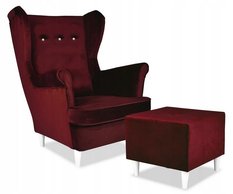 Fotel Uszak z podnóżkiem rubinowy MOTEL RECEPCJA
