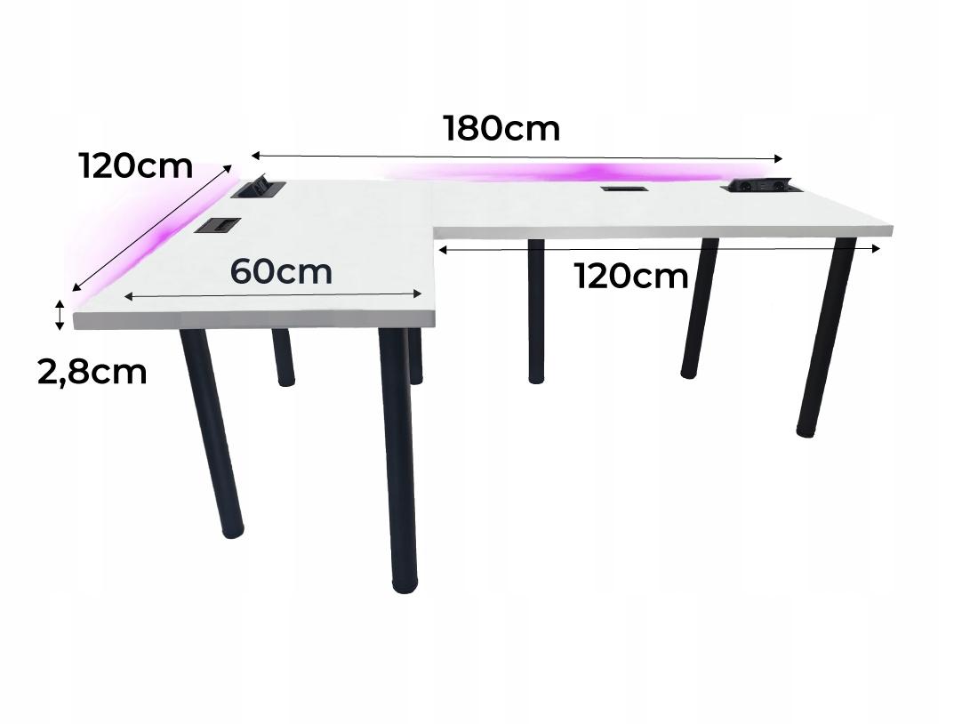 Biurko gamingowe model 3 Top 180x75x60 cm białe narożne gniazdo do pokoju gracza nr. 3