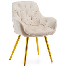 Krzesło SIENA beżowe tapicerowane welurem pikowane złote nóżki do jadalni lub salonu 