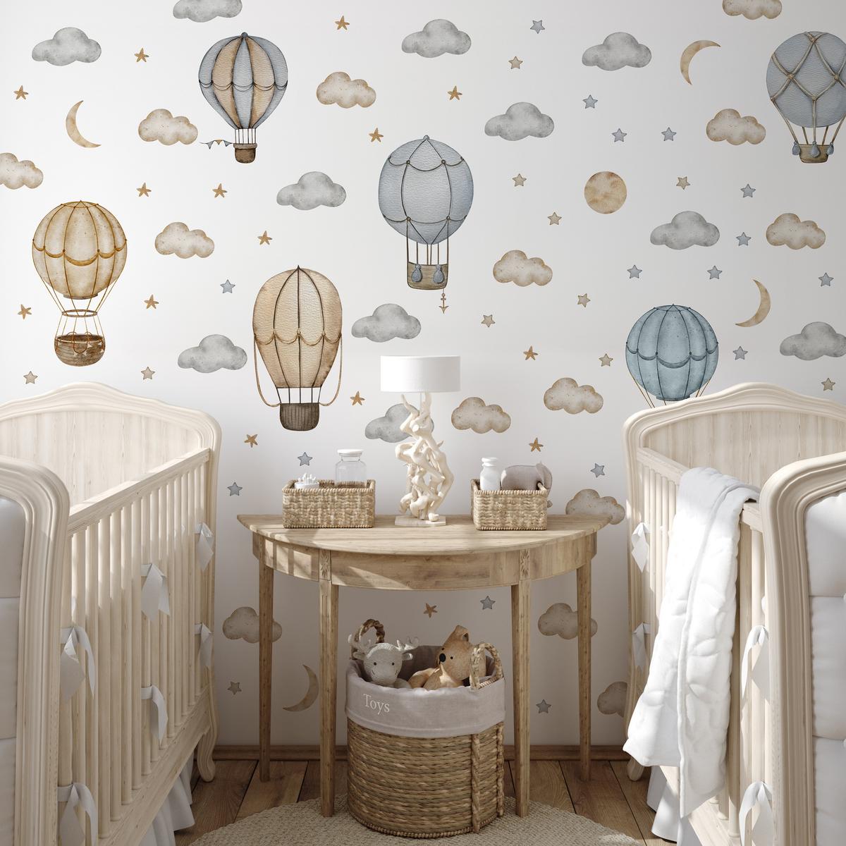 Naklejki Na Ścianę Dla Dzieci Balony 60x30 Gwiazdy Księżyce ZESTAW nr. 7