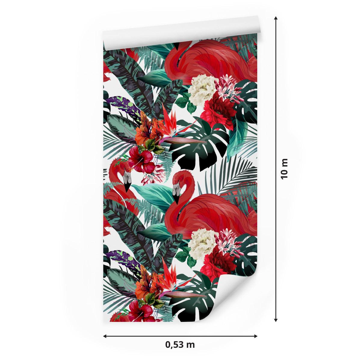 Tapeta ścienna do salonu kwiaty, rośliny, flamingi  nr. 2