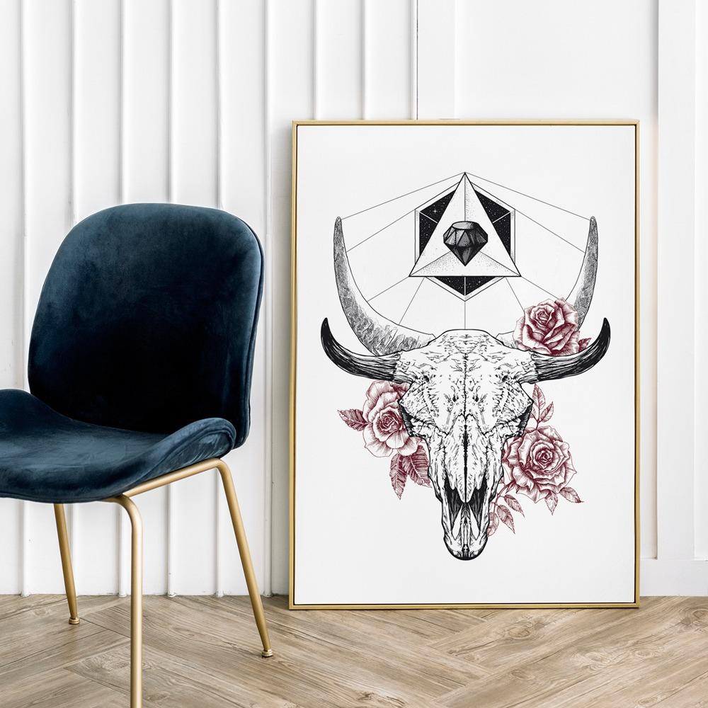 Plakat czaszka kwiaty geometria 50x70 cm dekoracja ścienna bez ram  nr. 5