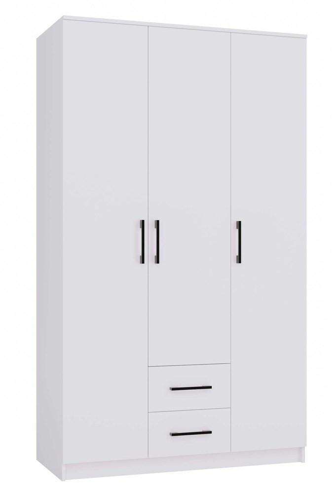 Szafa Romana 205x120x52 cm do sypialni przedpokoju 3 drzwi i 2 szuflady z półkami biała
