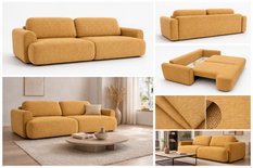 Kanapa z funkcją spania ITALY 250x100x82 cm FLOW 13 trzyosobowa sofa rozkładana tkanina musztardowy - Miniaturka zdjęcia nr 2