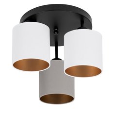 Lampa sufitowa 30x30x31 cm trzypunktowa z abażurami gwint E27 czarna z szaro-białymi abażurami do salonu - Miniaturka zdjęcia nr 1