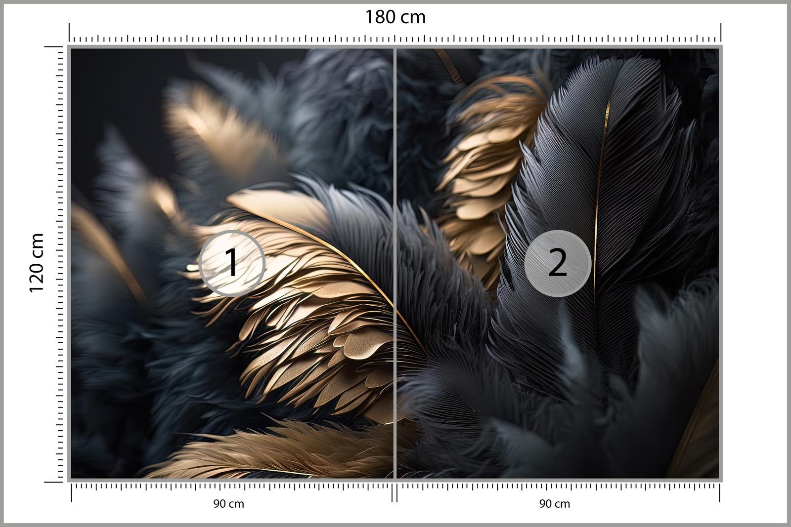 Fototapeta Czarno-Złote PIÓRA Abstrakcja Efekt 3D Styl Glamour nr. 2